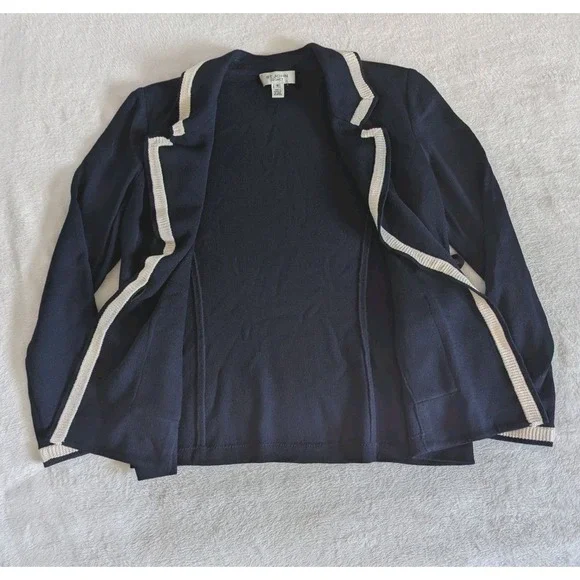 St. John Legacy Knit Blazer Navy & White Women's Sz10 Designer Classic Nautical - Picture 3 of 8
